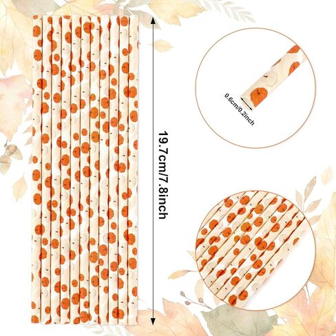 Whaline 200Pcs Fall Paper Straws Watercolor Pumpkin Disposable Straws Orange White Pumpkin Drinking Straws Autumn Decorative Straws for Fall Harvest Thanksgiving Party Beverages Cocktail Supplies in Saudi Arabia