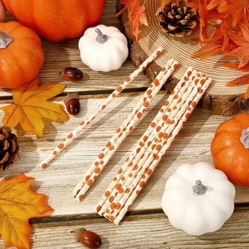 Whaline 200Pcs Fall Paper Straws Watercolor Pumpkin Disposable Straws Orange White Pumpkin Drinking Straws Autumn Decorative Straws for Fall Harvest Thanksgiving Party Beverages Cocktail Supplies in Saudi Arabia