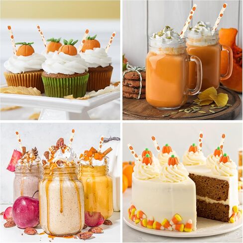 Whaline 200Pcs Fall Paper Straws Watercolor Pumpkin Disposable Straws Orange White Pumpkin Drinking Straws Autumn Decorative Straws for Fall Harvest Thanksgiving Party Beverages Cocktail Supplies in Saudi Arabia