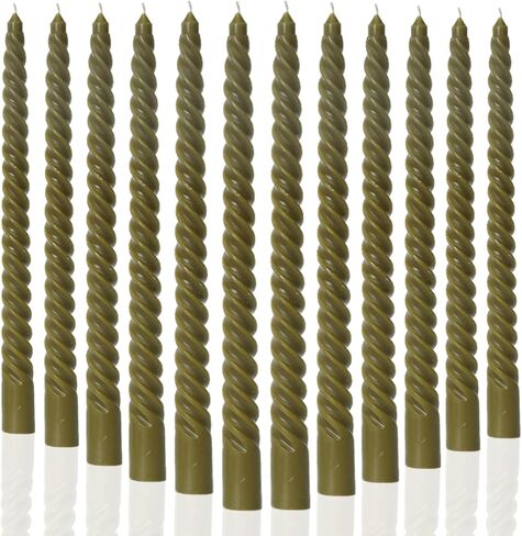 MAITREYA Olive Green Taper Candles Stick Spiral Twisted Candles-Set of 12 for Decoration Weddings Party Church-Unscented Dripless Candles,10inch(F-Olive) in Saudi Arabia