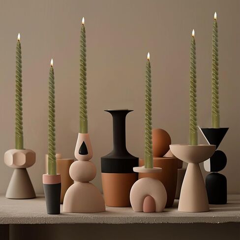 MAITREYA Olive Green Taper Candles Stick Spiral Twisted Candles-Set of 12 for Decoration Weddings Party Church-Unscented Dripless Candles,10inch(F-Olive) in Saudi Arabia