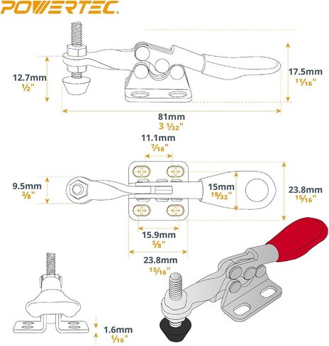 POWERTEC 1PK Toggle Clamp, 500lbs Holding Capacity, 305CM Quick Release Push Pull Clamp for Woodworking Jigs and Fixtures, Pocket Hole Jigs, Welding, CNC (20318) in Saudi Arabia