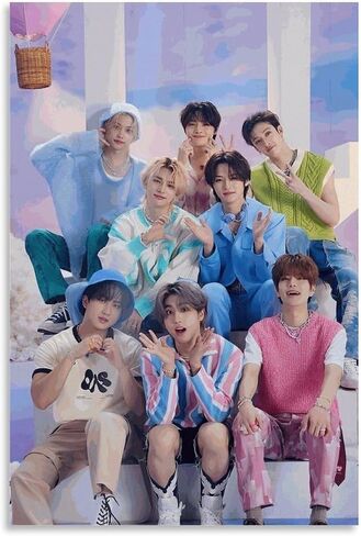 DAUO Stray Kids Boy Group ملصق جمالي عتيق ملصق قماشي ملصقات ديكور غرفة نوم جمالية ديكور جدار الفن مكتب المنزل ديكو 12 × 18 بوصة (30 × 45 سم) نمط غير إطار in Kuwait