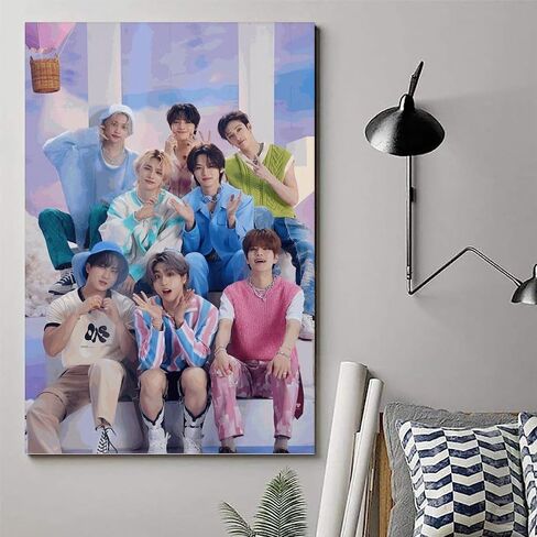 DAUO Stray Kids Boy Group ملصق جمالي عتيق ملصق قماشي ملصقات ديكور غرفة نوم جمالية ديكور جدار الفن مكتب المنزل ديكو 12 × 18 بوصة (30 × 45 سم) نمط غير إطار in Kuwait