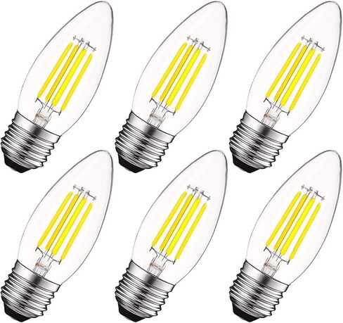Luxrite 5W Vintage E26 Candelabra LED Bulb 60W Equivalent, 550 Lumens, 5000K Bright White Dimmable, Medium Base Candelabra Bulb, Torpedo Tip Clear Glass, Edison Filament Light Bulb, UL Listed (6 Pack) in Kuwait