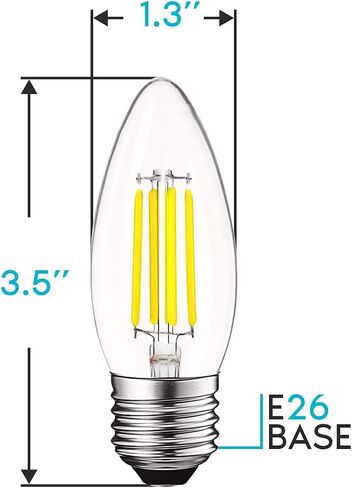 Luxrite 5W Vintage E26 Candelabra LED Bulb 60W Equivalent, 550 Lumens, 5000K Bright White Dimmable, Medium Base Candelabra Bulb, Torpedo Tip Clear Glass, Edison Filament Light Bulb, UL Listed (6 Pack) in Kuwait