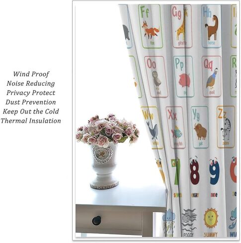 Kids Alphabet ABC Blackout Curtains, Cartoon Animal Colorful Crayon Classroom Printed Window Drapes, for Children Boys Girls Living Room Bedroom 21(W)*45(L) 2 Panels in Kuwait