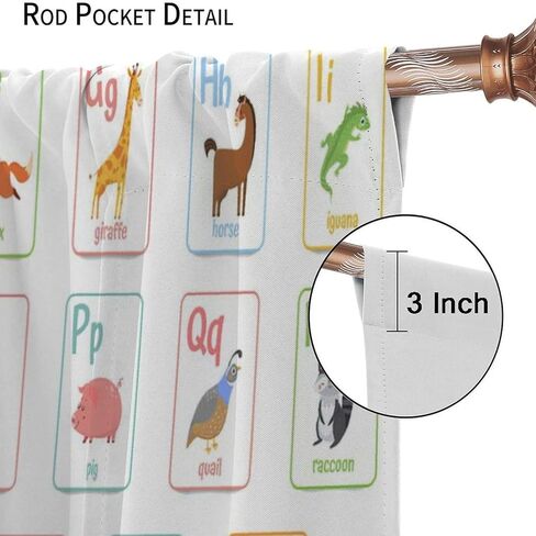 Kids Alphabet ABC Blackout Curtains, Cartoon Animal Colorful Crayon Classroom Printed Window Drapes, for Children Boys Girls Living Room Bedroom 21(W)*45(L) 2 Panels in Kuwait