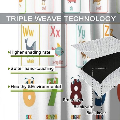 Kids Alphabet ABC Blackout Curtains, Cartoon Animal Colorful Crayon Classroom Printed Window Drapes, for Children Boys Girls Living Room Bedroom 21(W)*45(L) 2 Panels in Kuwait