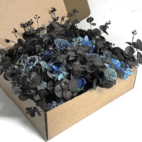 مجموعة زهور القوس السوداء الصناعية للزفاف من SOUTHGATE - زينة الزفاف القوطية - قطعتان من الزهور الزرقاء السوداء - وقطعتان من مفرش المائدة من الشيفون شبه الشفاف للديكور القوطي، زفاف أسود in Kuwait