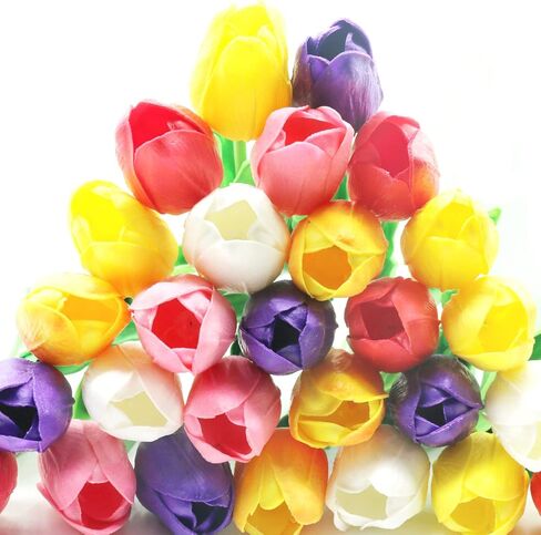 Asapbuuy Pack of 24-Real Touch Tulip Bud Bouquet Artificial Flowers Tulip Spring Flowers for Wedding Baby Shower Home Party Decoration Wedding Bridal Home Decor Holidays Garden DIY (Mixed Color) in Saudi Arabia