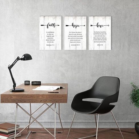 Faith Hope Love Wall Decor: Bible Verse Poster, 3 Panel Christian Wall Art, Biblical Pictures for Wall, Scripture Quotes Prints, Framed Religious Artwork Decoration for Home Church in Saudi Arabia