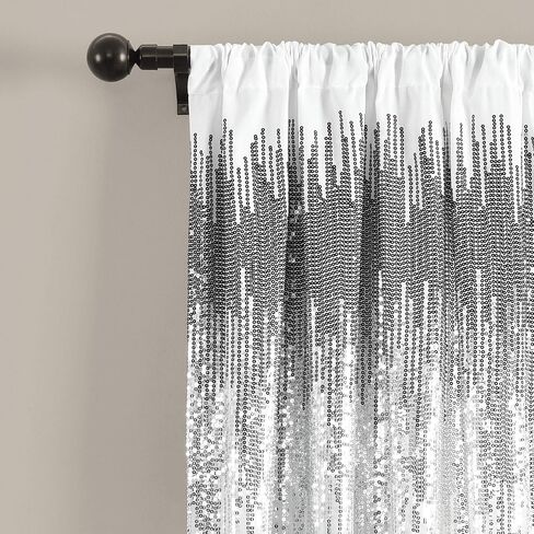 زوج ستائر نافذة مزينة بالترتر اللامع من Lush Decor، مقاس 84 بوصة طول × 42 بوصة عرض، رمادي داكن وأسود in Kuwait