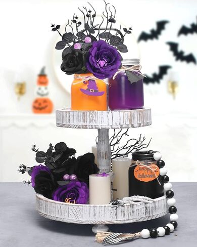 Nefelibata Halloween Mason Jar Hocus Pocus قطع مركزية لطاولة الهالوين ترتيب زهور الهالوين مع زهور أرجوانية سوداء اصطناعية وأوراق الأوكالبتوس ديكور المنزل والمطبخ مجموعة من 3 in Kuwait