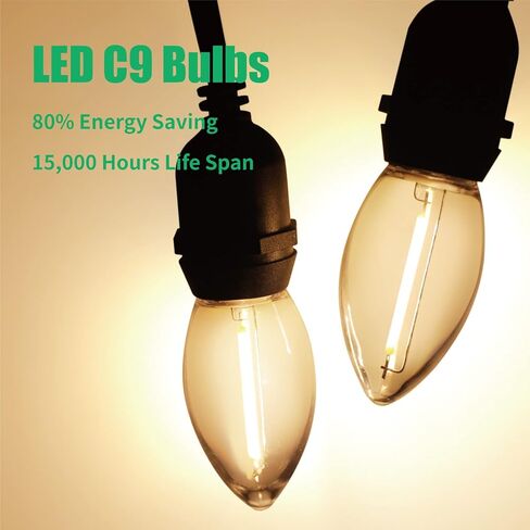 Meconard C9 أدى استبدال لمبة ضوء عيد الميلاد، 25 حزمة C9 لمبات LED شاتيربروف لأضواء سلسلة عيد الميلاد في الهواء الطلق، E17 قاعدة متوسطة، لمبات عطلة الصف التجاري، أبيض دافئ in Kuwait
