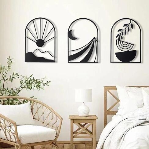 OYEFLY 3 PCS Boho Black Metal Wall Decor,Black Boho Metal Wall Art (Black, Arch 11in) in Kuwait