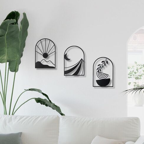 OYEFLY 3 PCS Boho Black Metal Wall Decor,Black Boho Metal Wall Art (Black, Arch 11in) in Kuwait