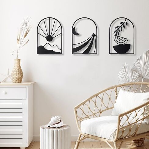 OYEFLY 3 PCS Boho Black Metal Wall Decor,Black Boho Metal Wall Art (Black, Arch 11in) in Kuwait