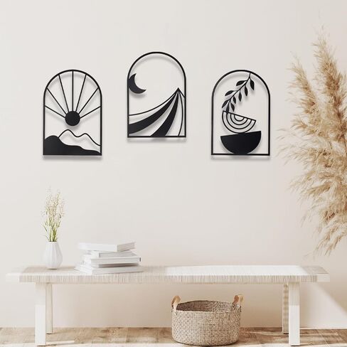 OYEFLY 3 PCS Boho Black Metal Wall Decor,Black Boho Metal Wall Art (Black, Arch 11in) in Kuwait