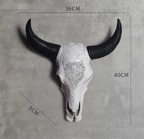بيسون الثور جمجمة جدار ديكور البقرة رئيس LongHorn المنحوتات لوحة الفن الحرف الحلي قرون صديقة للبيئة ودائم الراتنج النحت شنقا الفن، أبيض in Saudi Arabia