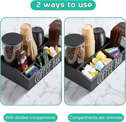 ALELION Coffee Station Organizer for Countertop - 7 Compartments Coffee Bar Accessories and Organizer with Removable Dividers - Black Coffee and Tea Condiment Organizer - Rustic Coffee Bar Decor in Kuwait