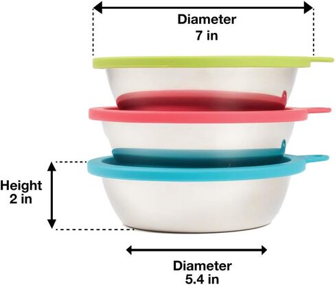Messy Mutts 6-Piece Set | Three Stainless Steel Bowls and Three Colorful Silicone Lids | Sealable Travel Containers | Portable Food/Water Dishes for Pets | Medium, 1.5 Cups in Saudi Arabia