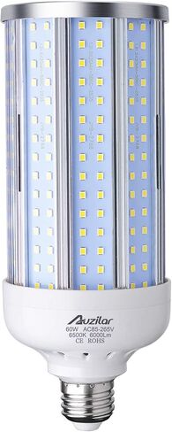 60W LED لمبة ضوء الذرة لمنطقة داخلية كبيرة، E26 6000Lm 6500K أبيض بارد، سوبر مشرق ضوء النهار LED لمبة الذرة لمرآب الحظيرة ورشة عمل مستودع مصنع الشرفة الفناء الخلفي خليج عالية، 85V-265V in Saudi Arabia