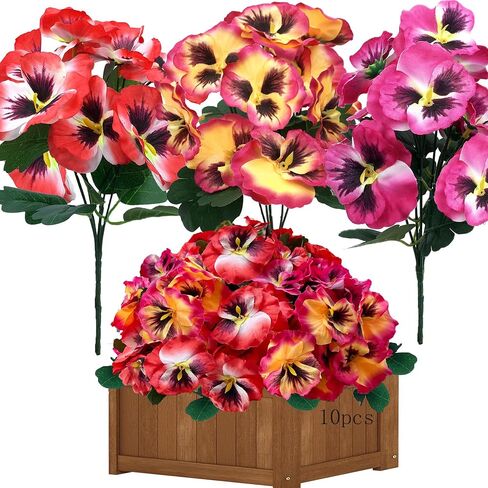 Artificial Flowers for Outdoors,10 Bundles UV Resistant Fake Silk Pansy Flowers,Summer Pansies Faux Plants Outdoor Decorations for Patio,Garden Porch Planters(Mix-Color) in Saudi Arabia