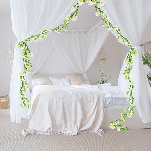 Artificial Daisy Flowers Vine, Silk Wildflower Garland White Daisy Flowers Green Leaves, 23.6 inches Fake Hanging Vines Flowers for Wall Party Wedding Arch Floral Decor Home Indoor Outdoor Ceremony in Saudi Arabia