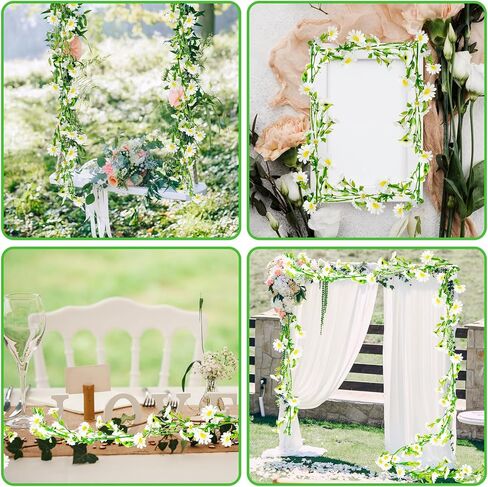 Artificial Daisy Flowers Vine, Silk Wildflower Garland White Daisy Flowers Green Leaves, 23.6 inches Fake Hanging Vines Flowers for Wall Party Wedding Arch Floral Decor Home Indoor Outdoor Ceremony in Saudi Arabia