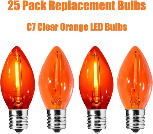 25 حزمة C7 LED استبدال المصابيح البرتقالية واضحة لسلسلة أضواء في الهواء الطلق، E12 قاعدة المسمار، 0.6W ليلة ضوء المصابيح البلاستيكية للهالوين داخلي في الهواء الطلق سقف حديقة فناء ساحة ديكورات الحفلات in Saudi Arabia