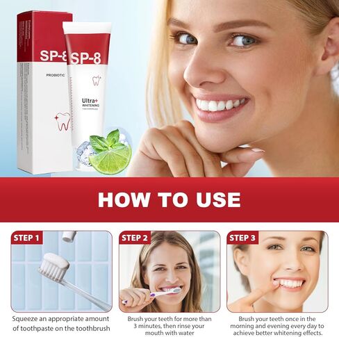 معجون أسنان بروبيوتيك Sp 8، معجون أسنان بروبيوتيك Sp 8 لتفتيح الأسنان، معجون أسنان Sp 8 Ultra مع فرشتي أسنان، معجون أسنان Sp 8 نفس منعش، معجون أسنان تبييض التنظيف العميق (قطعتان) in Kuwait