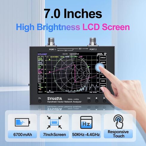 NanoVNA SV4401A Vector Network Analyzer, Frequency 50K-4.4GHz 7 Inch Antenna Analyzer Covers MF/HF/LF/UHF/VHF and Can Measure Various Types of Antennas 6700 mAh Large Battery Supports in Saudi Arabia