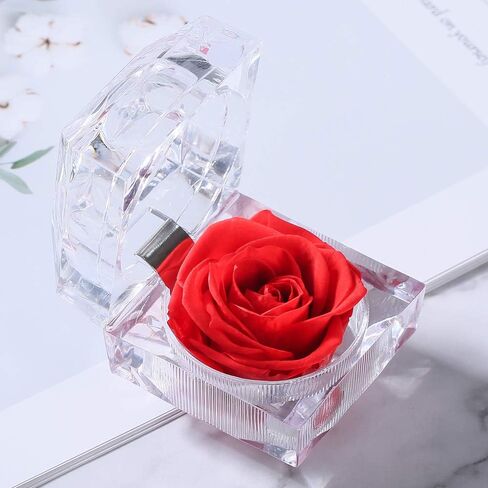 Enchanted Rose in Acrylic Crystal Ring Box, Handmade Real Preserved Fresh Flower Eternity Rose Romantic Gift for Her Mother's Day Surprise Mom Wife (Red) in Saudi Arabia