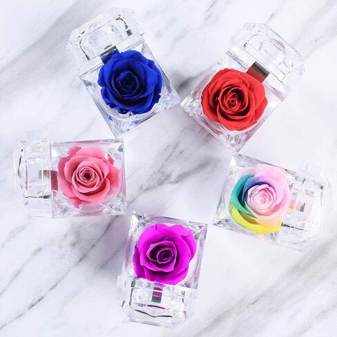 Enchanted Rose in Acrylic Crystal Ring Box, Handmade Real Preserved Fresh Flower Eternity Rose Romantic Gift for Her Mother's Day Surprise Mom Wife (Red) in Saudi Arabia