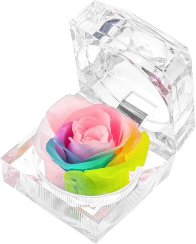 Enchanted Rose in Acrylic Crystal Ring Box, Handmade Real Preserved Fresh Flower Eternity Rose Romantic Gift for Her Mother's Day Surprise Mom Wife (Red) in Saudi Arabia
