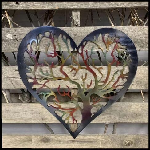 منحوتات جدارية حديدية من MKUN - ديكور حائط معدني على شكل قلب مع فن شجرة وطيور رائع لتزيين المنزل والفندق (قلب-B) in Kuwait