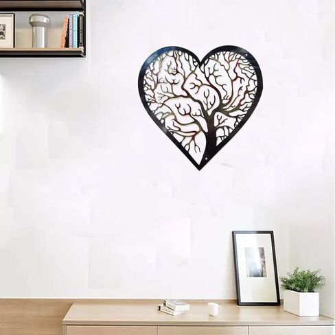 منحوتات جدارية حديدية من MKUN - ديكور حائط معدني على شكل قلب مع فن شجرة وطيور رائع لتزيين المنزل والفندق (قلب-B) in Kuwait