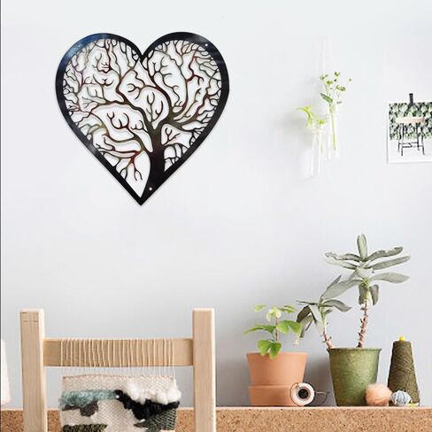 منحوتات جدارية حديدية من MKUN - ديكور حائط معدني على شكل قلب مع فن شجرة وطيور رائع لتزيين المنزل والفندق (قلب-B) in Kuwait