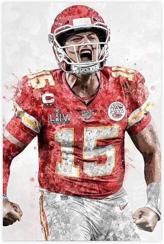 Patrick Mahomes Sports Poster Canvas Poster Wall Art Decor Print Picture Paintings for Living Room Bedroom Decoration Unframe-style 12x18inch(30x45cm) in Saudi Arabia