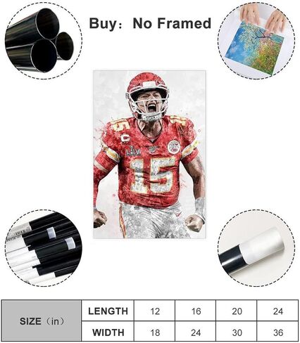 Patrick Mahomes Sports Poster Canvas Poster Wall Art Decor Print Picture Paintings for Living Room Bedroom Decoration Unframe-style 12x18inch(30x45cm) in Saudi Arabia
