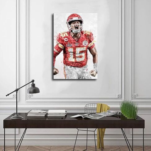 Patrick Mahomes Sports Poster Canvas Poster Wall Art Decor Print Picture Paintings for Living Room Bedroom Decoration Unframe-style 12x18inch(30x45cm) in Saudi Arabia