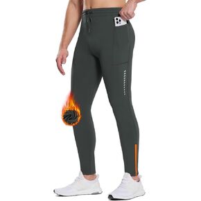 BALEAF Men's Thermal Running Tights Winter Cycling Pants Fleece Lined Compression Leggings Zipper Pockets Cold Weather Gear