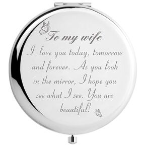 Wife Birthday Gift Ideas, Valentines Day Present for her, to My Wife Compact Mirror for Wedding Anniversary Mothers Day