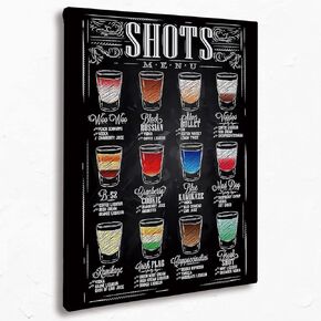 Shots Menu with Shot Drinks Canvas Wall Art Prints,Shots Mixology Paintings Prints,11x14 inches Artwork for Liquor Themed Decor Bedroom Living Room Kitchen Bar Pub Lounge Decorations