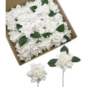 D-Seven Artificial Flowers 25pcs Gardenia Flowers with Stem for Wedding Flowers Centerpieces Bridal Shower Baby Shower Decorations DIY Wedding Bouquets Party Home Decor (White)
