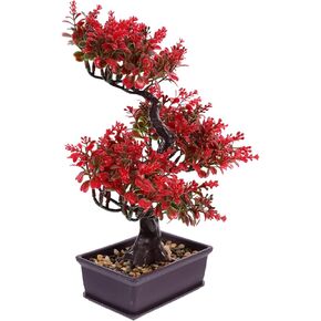 Hemoton Artificial Bonsai Plant Artificial Plant Simulated Flower Bonsai Artificial Flowers in Vase Artificial Plant in Pot Arrangement Decorative Fake Flowers (Red) Brussel S Bonsai