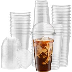 ELEGANT DISPOSABLES [50 Sets - 32 Oz] Crystal Clear PET Plastic Cups With Dome lids for Iced Coffee, Milkshake, Cold Drinks, Slush Cups, Smoothy's, Slurpee, Party's, Plastic Disposable Cups