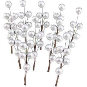 Yetaha 10 Pcs Christmas Artificial Holly Berries (Silver Fruits on The Branch) for Decoration