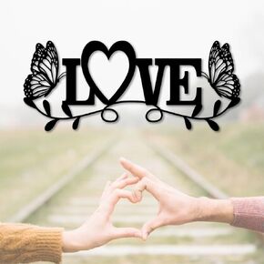 ShowMtheM Metal Love Sign, Butterfly Wall Decor, 12" X 5" Modern Bedroom Love Wall ecor, Ideal Gift For Valentine's Day, Anniversaries, Weddings